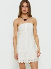 Analiese Strapless Anglaise Mini Dress White
