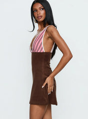Aydenn Contrast Plunge Mini Dress Pink / Brown