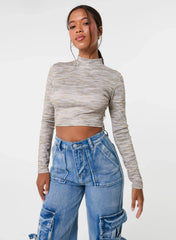 Space Dye High Neck Long Sleeves Crop Top