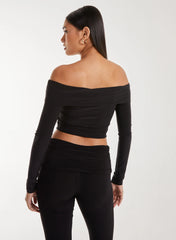 Corsage Detail Bardot Long Sleeve Top