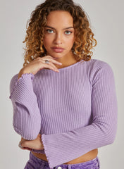 Soft Wide Brushed Ribbed Lettuce Hem Long Sleeve Top