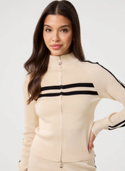 Stripe Front Zip Up Sweatshirt