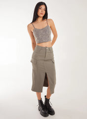 Stone Washed Stretch Crop Top