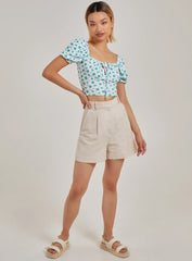 Floral Tie Detail Puff Sleeve Top