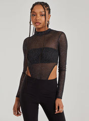 Glitter Long Sleeve Mesh Bodysuit
