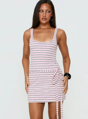 Favourite Daughter Tie Detail Mini Dress Pink / Grey Stripe