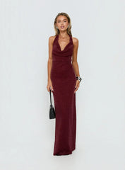 Wild Bunch Cowl Neck Backless Maxi Dress Burgundy