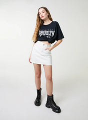 Denim Diamante Mini Skirt
