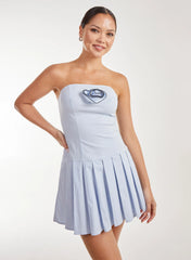 Corsage Bandeau Pleated Mini Dress