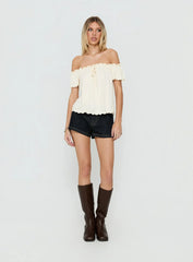 Stars Hollow Babydoll Off Shoulder Top Cream