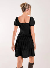 Crinkle Puff Sleeve Tiered Mini Dress