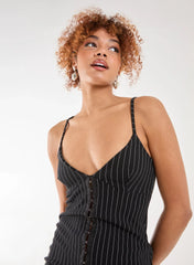 Pinstripe Eyelet Detail Mini Dress