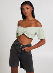 Waffle Rib Ruched Crop Top
