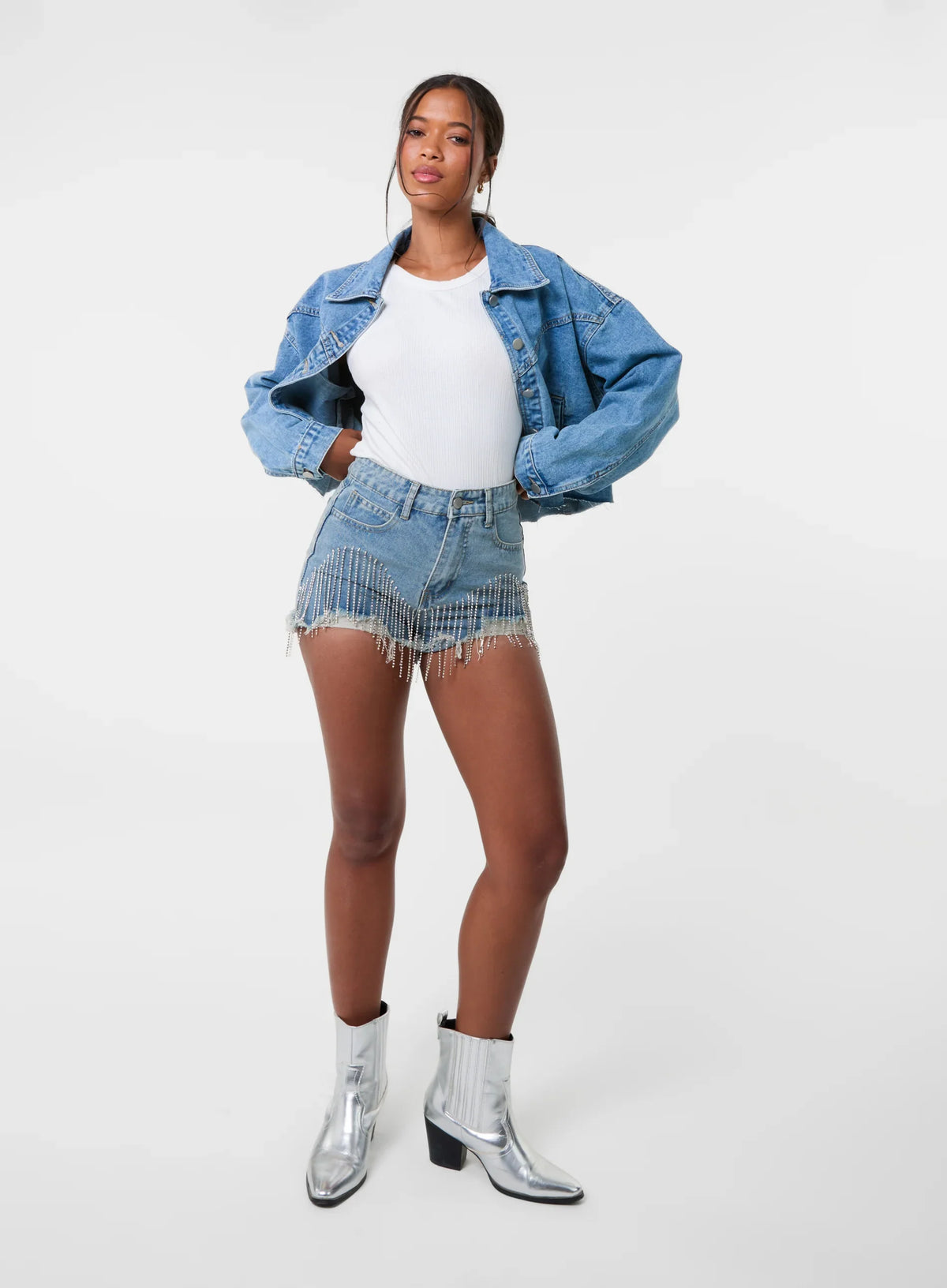Embellished Diamante Denim Shorts