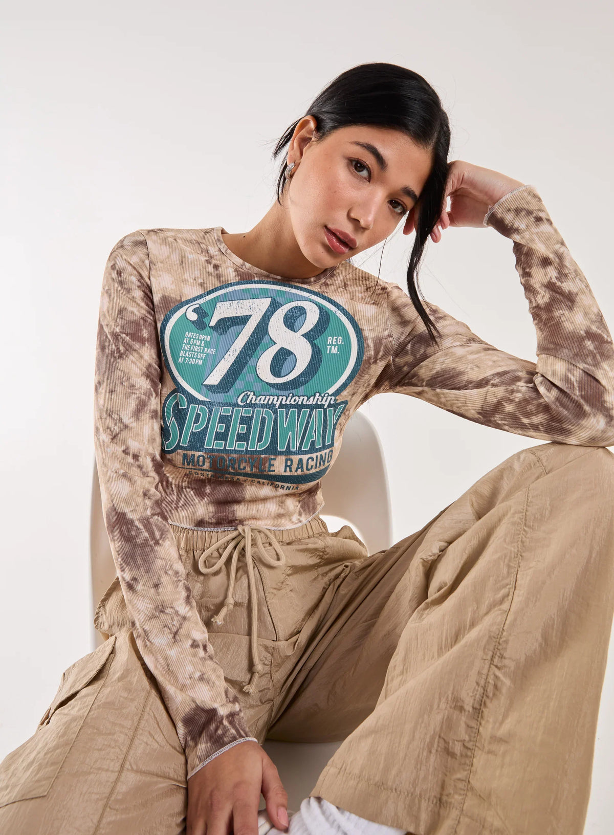 Racer Washed Printed Long Sleeve Top