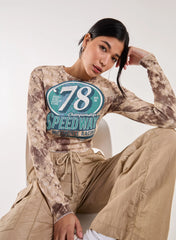 Racer Washed Printed Long Sleeve Top