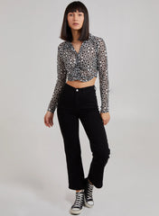 Geometric Print Mesh Button Up Top