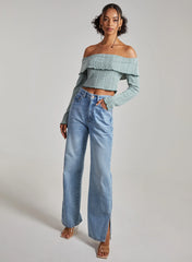 Wide Brushed Ribbed Bardot Top