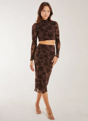 Flocked Floral Midi Skirt