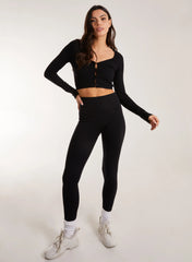 Rib Long Sleeve Button Down Top
