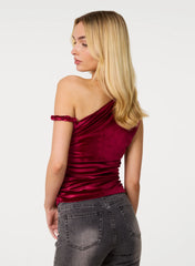 Twist Shoulder Velvet Top