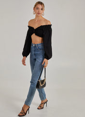 Twist Front Balloon Sleeve Crop Top