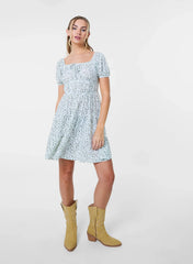 Ditsy Puff Sleeve Tiered Mini Dress