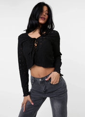 Tie Front Cutwork Cardigan