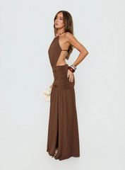 Tykaia Low Back Halter Maxi Dress Chocolate