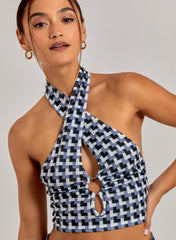 Geometric Print Cut Out Halterneck Top