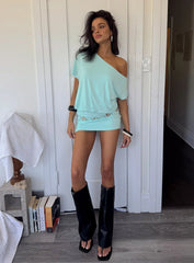 Jamelle Off Shoulder Mini Dress Aqua Blue