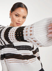 Striped Crochet Long Sleeve Top