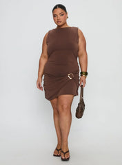Kharla Ruched Hardware Mini Dress Brown Curve