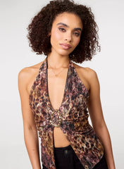 Animal Lace Halter Neck Top