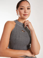 High Neck Logo Detail Racer Top