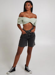 Waffle Rib Ruched Crop Top