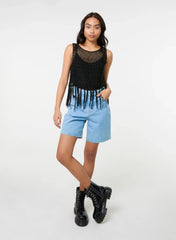 Tassel Hem Crochet Knit Top
