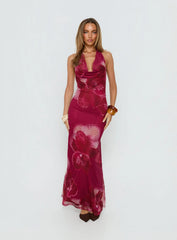 Adeya Halter Maxi Dress Burgundy Floral