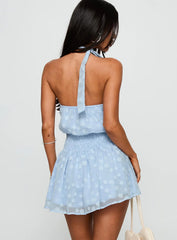 Eurythmic Scarf Halter Mini Dress Blue Jacquard