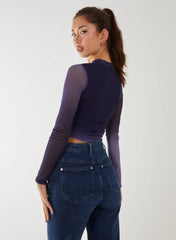 Long Sleeve Ombre Mesh Top
