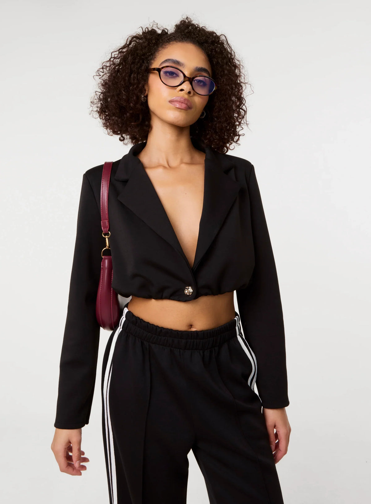 Crop One Button Puffball Blazer Jacket
