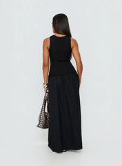 Carlene Shirred Drop Waist Maxi Dress Black