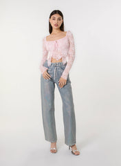 Long Sleeve Lace Butterfly Top