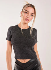 Glitter Lurex Crew Neck Top