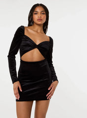 Velvet Twist Front Long Sleeve Dress