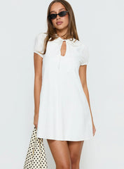 You've Got Mail Lace Trim Keyhole Mini Dress White