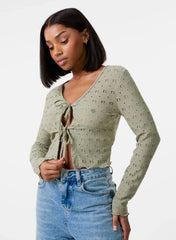 Tie Front Cutwork Cardigan