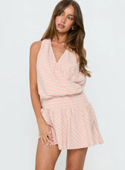 Joelie Halter Draped Mini Dress Pink / Grey Stripe