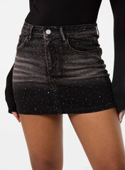 Rhinestone Ombre Denim Mini Skirt