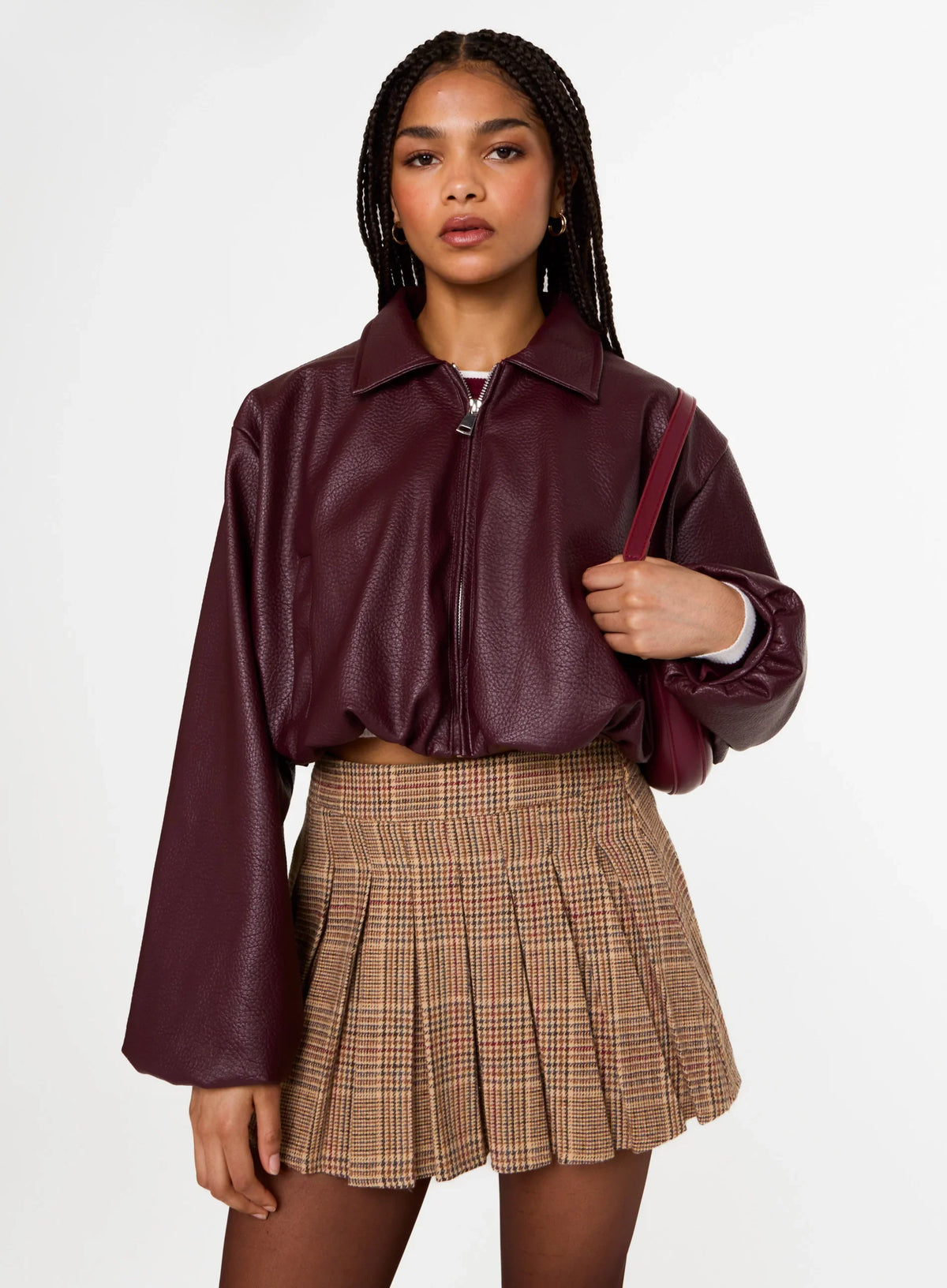 Faux Leather Puffball Jacket